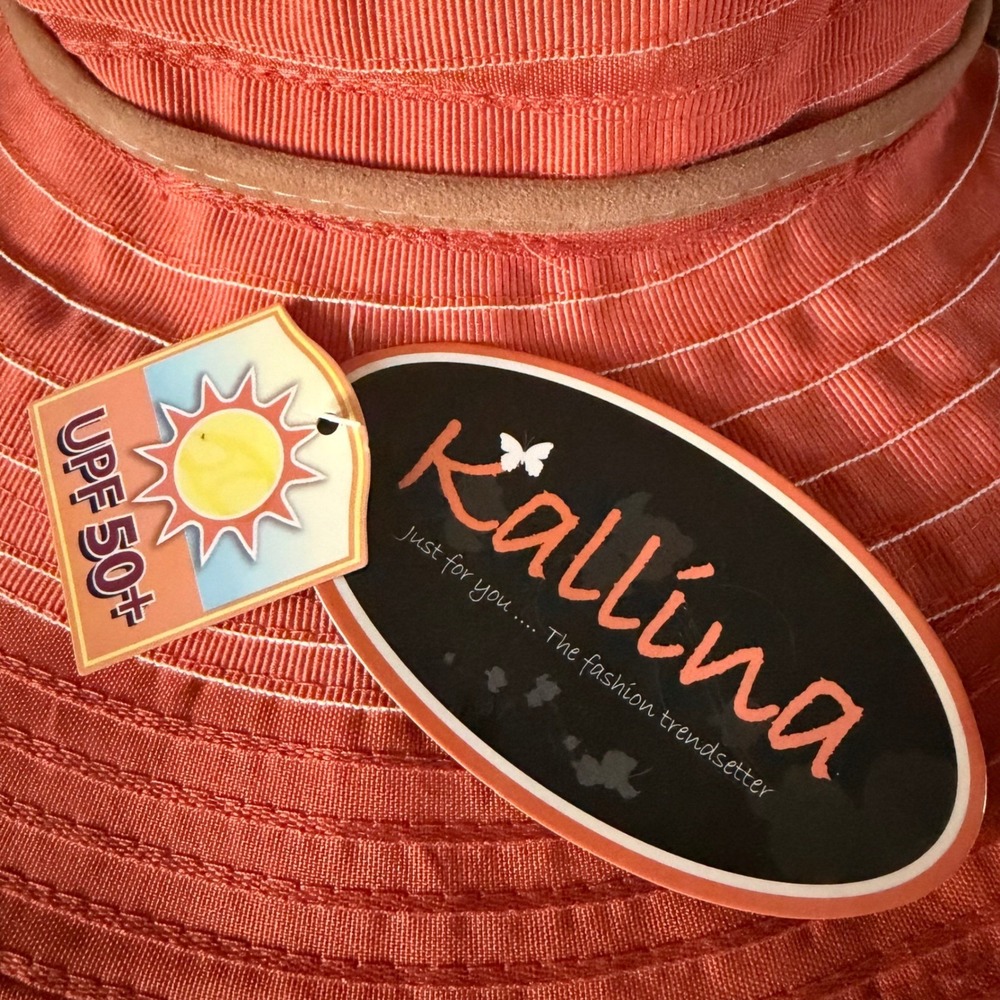 Kallina Sun Hat Orange UPF 50+ Wide Brim Adjustable Strap Womens Resort Beach OS - Picture 6 of 11